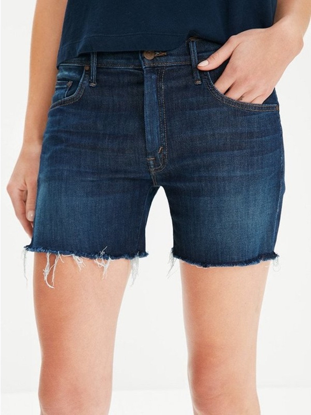 MOTHER Dark Blue Raw-Hem Denim Shorts 29